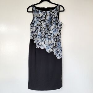 Adrianna Papell Sleeveless Black & Blue Sequin Embroidered Mermaid Dress Size 6